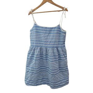 Gap 100% Linen Striped Mini Dress Women’s 10 Blue White Coastal Summer